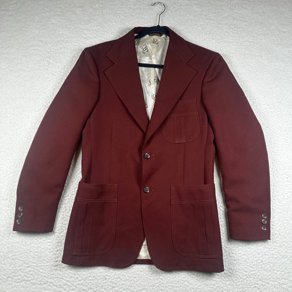 Vtg 70s Levi's Panatela Blazer Mens Sport Coat Leisure Burgundy Red Disco Retro